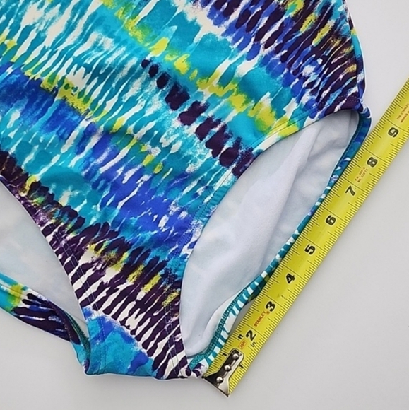 Speedo One Piece Swimsuit Multi Blue Teal  Trim V-Neck Adjustable Straps Size 8 - Picture 14 of 14